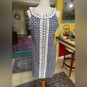 Elegant Blue and White Sleeveless Dress